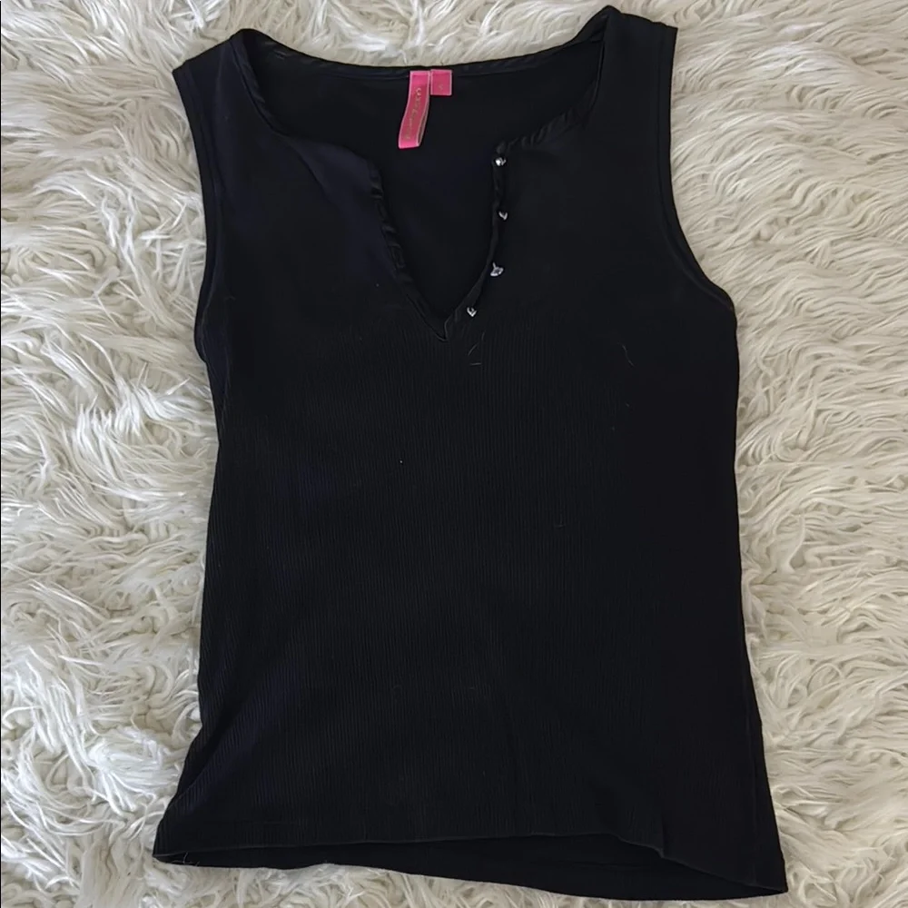 Charlotte Tarantola Black Fitted Buttoned Tank Top - Picture 1 of 4
